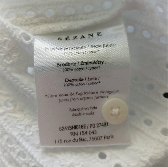 Sezane Marinette Shirt Eyelet Lace Organic Cotton 42 - Picture 9 of 15